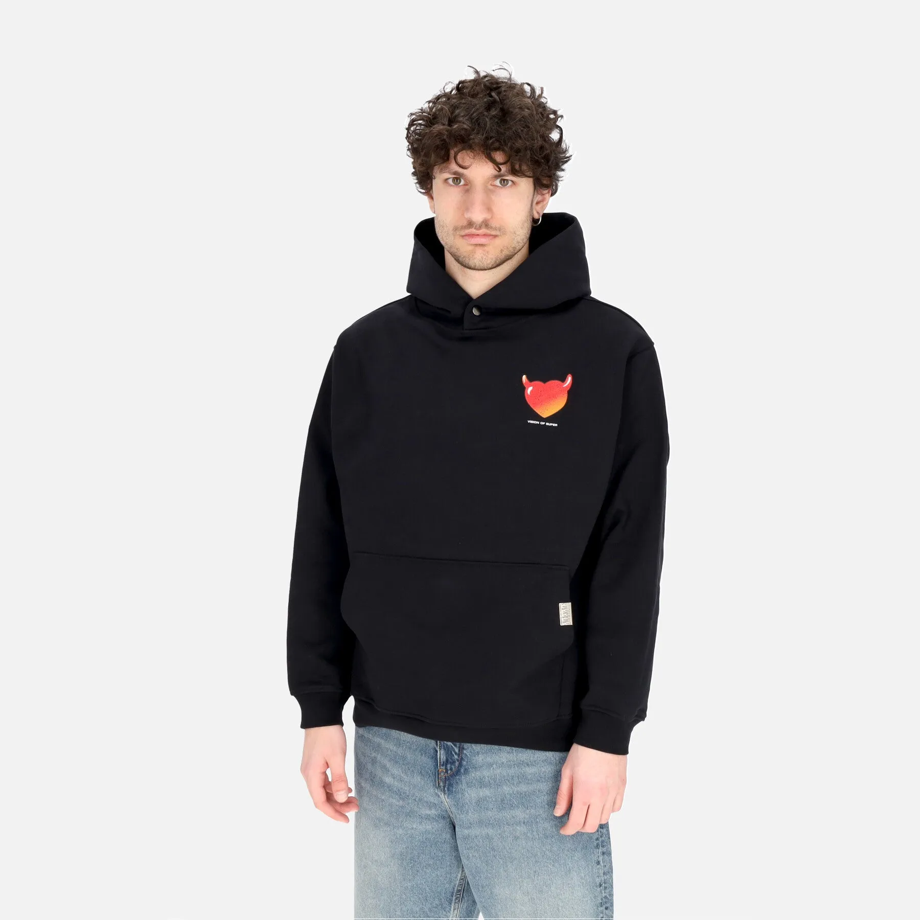 Felpa Leggera Cappuccio Uomo Puffy Love Print Hoodie Black