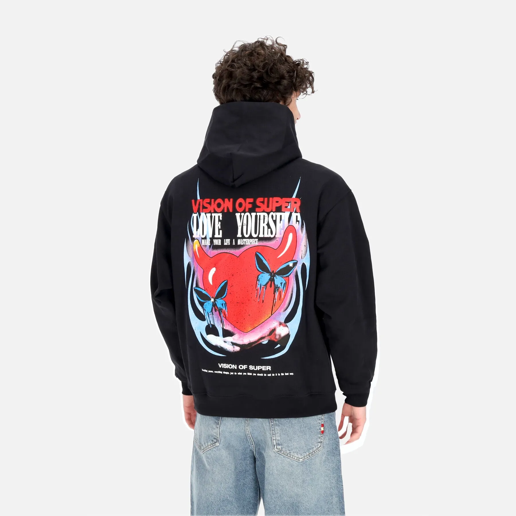 Felpa Leggera Cappuccio Uomo Puffy Love Print Hoodie Black