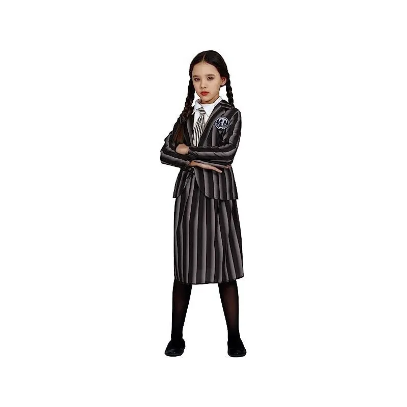 GOTHIC SCHOOL COSTUME CARNEVALE MERCOLEDI 7/9ANNI PER TRAVESTIMENTI HALLOWEEN A TEMA FILM FAMIGLIA ADDAMS NO ACCESSORI