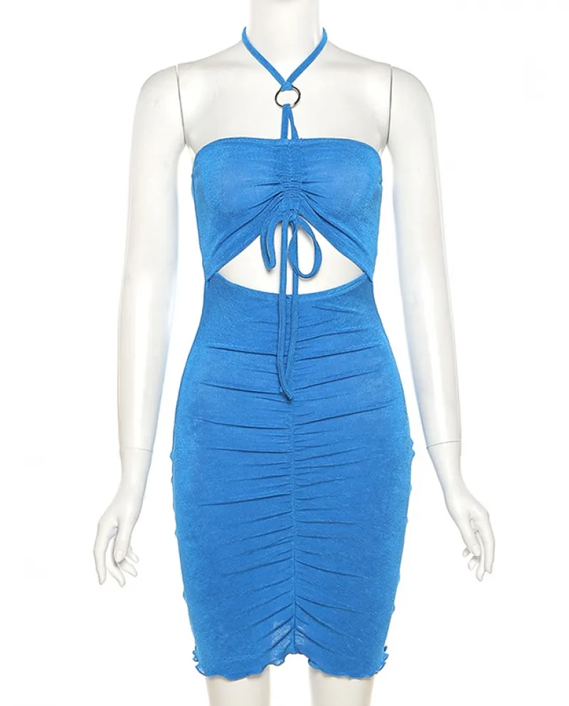 Hirigin Halter Dress Women Beach Style senza maniche scava fuori il petto Wra