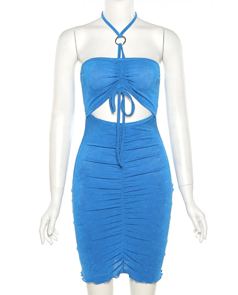 Hirigin Halter Dress Women Beach Style senza maniche scava fuori il petto Wra