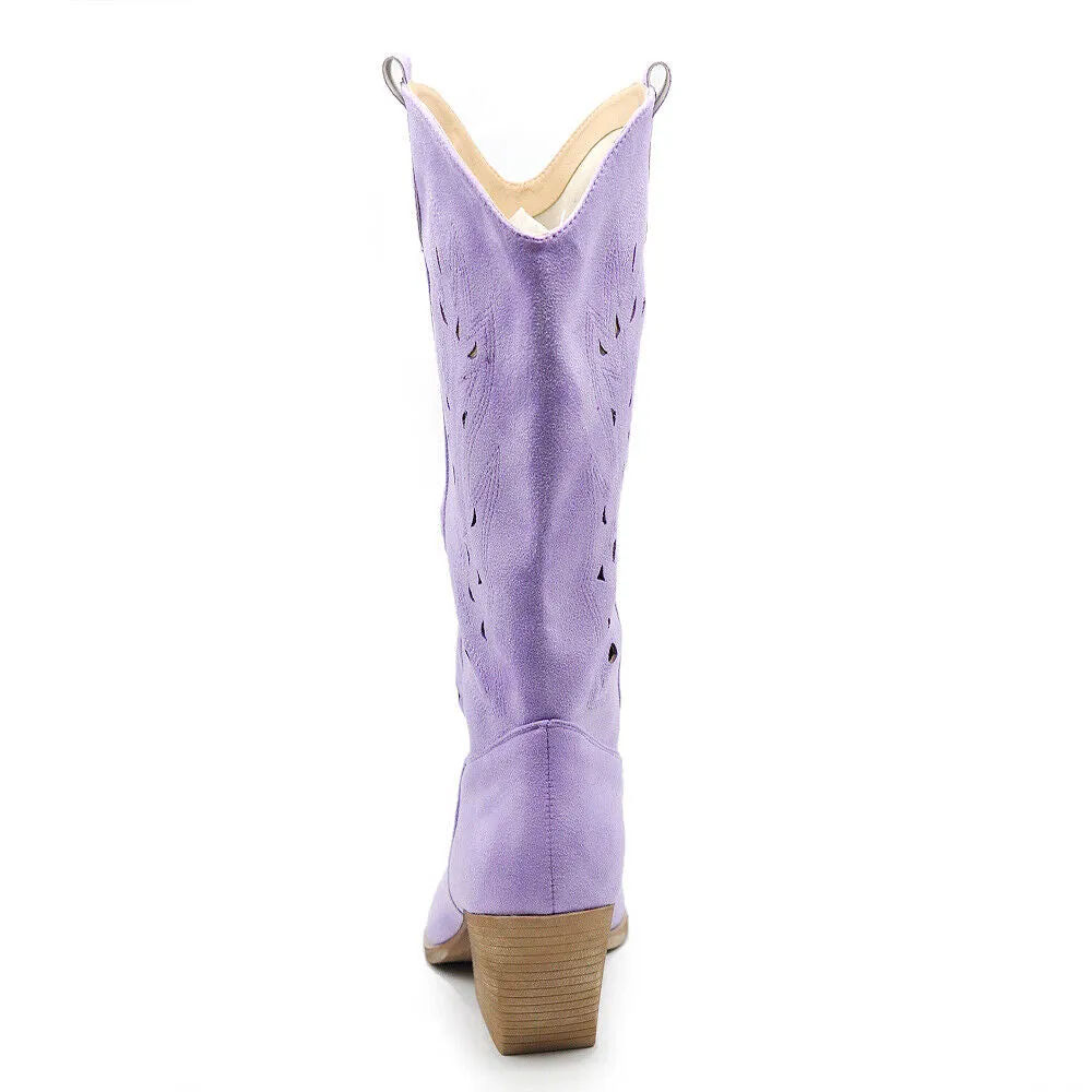 IF FASHION Stivali Stivaletti Primaverili Da Donna Texani Camoscio HJ922 lilla