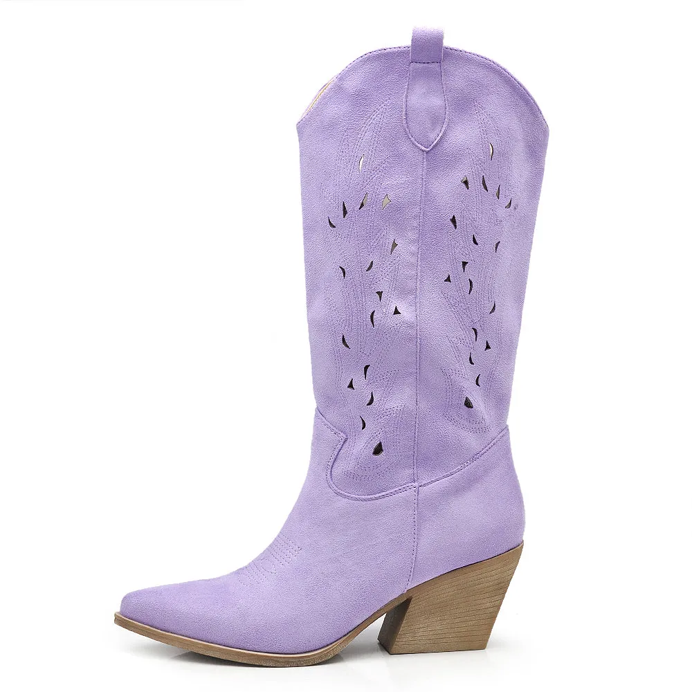 IF FASHION Stivali Stivaletti Primaverili Da Donna Texani Camoscio HJ922 lilla