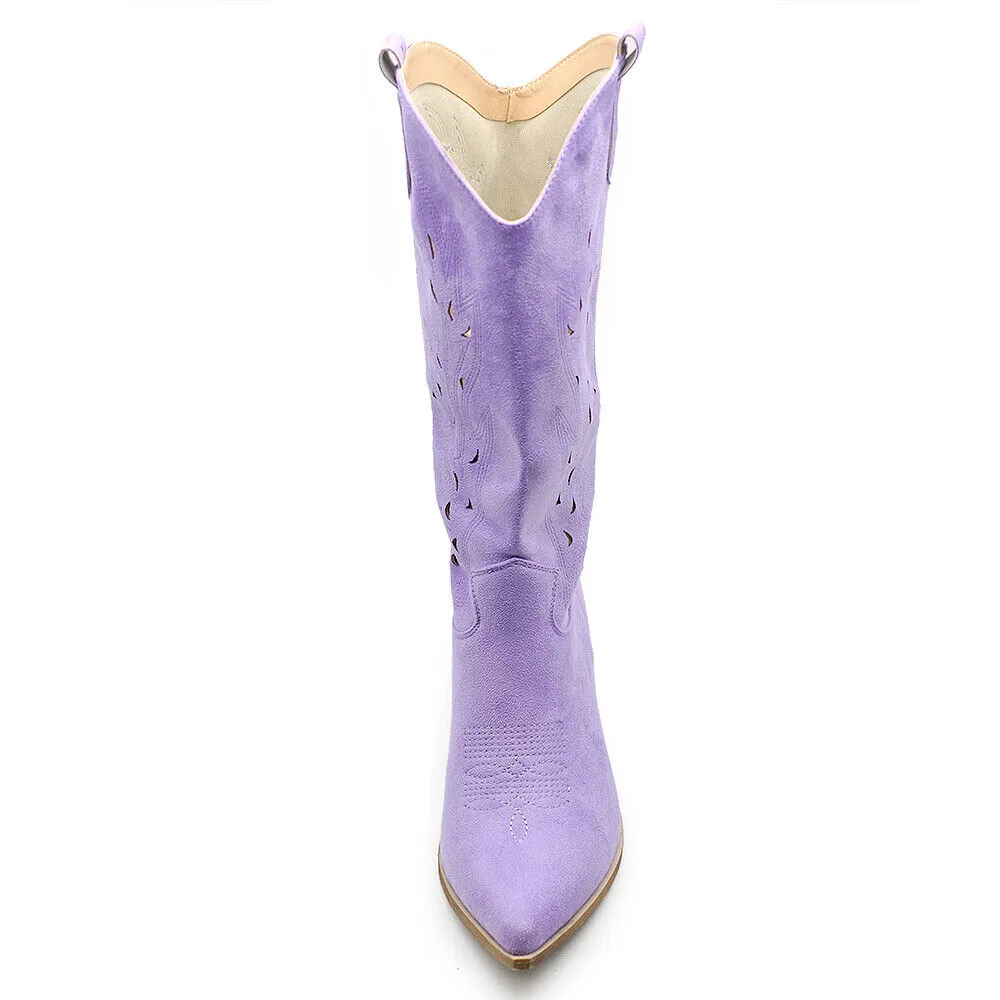 IF FASHION Stivali Stivaletti Primaverili Da Donna Texani Camoscio HJ922 lilla