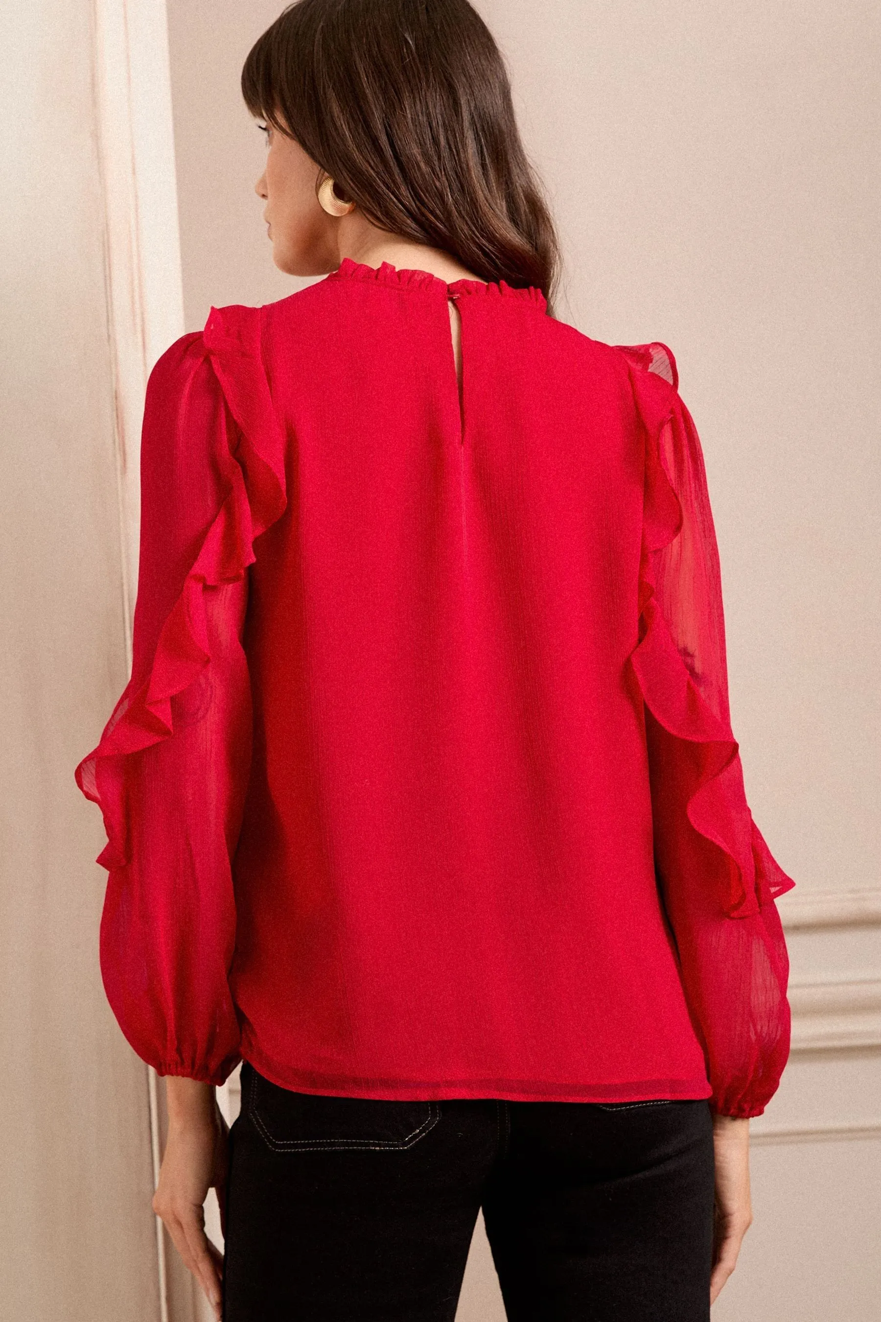Love & Roses Ruffle Crew Neck Long Sleeve Blouse    