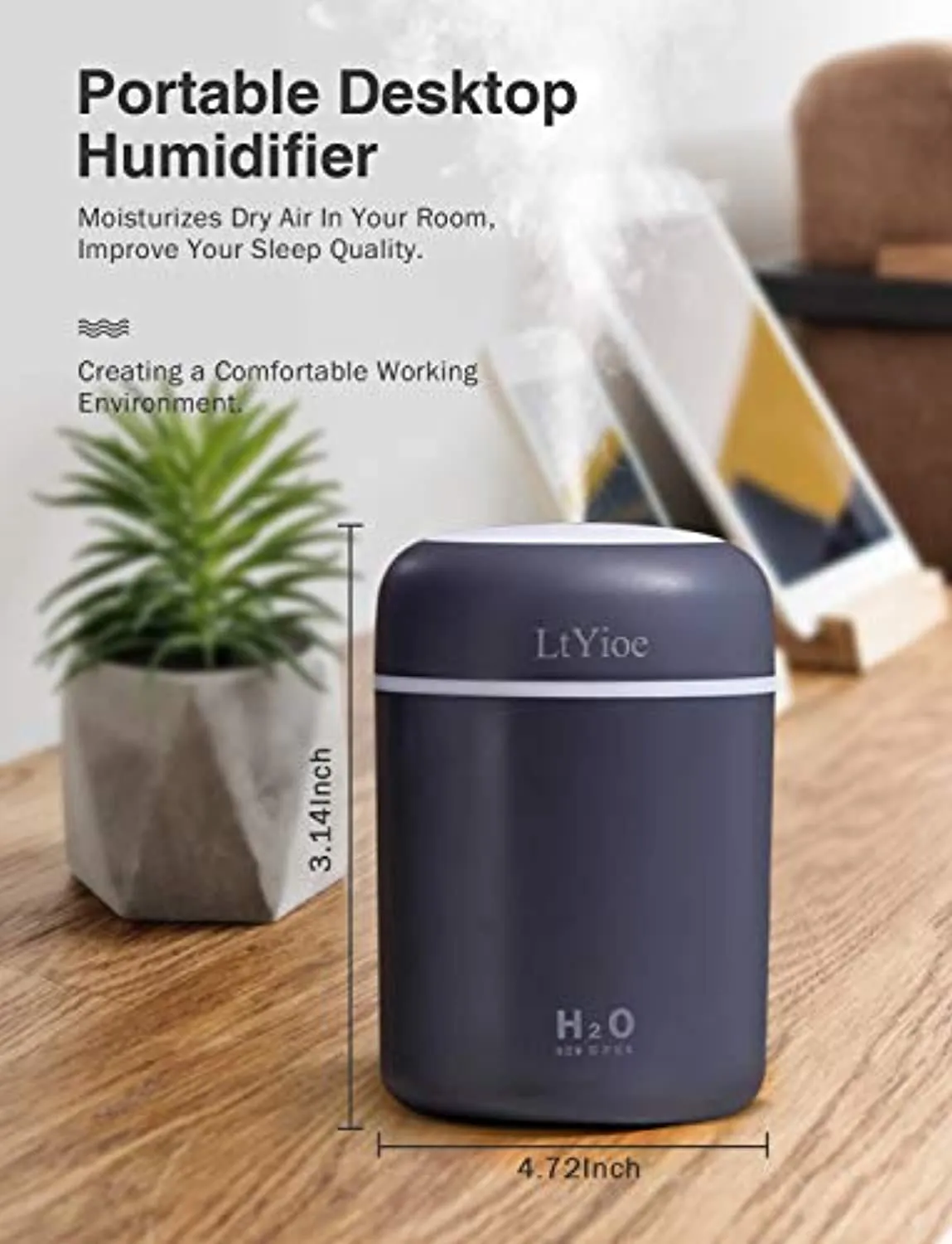 LtYioe - Mini umidificatore da scrivania per auto, ufficio, camera da letto, ecc. Spegnimento automatico, 2 modalità di nebbia, 