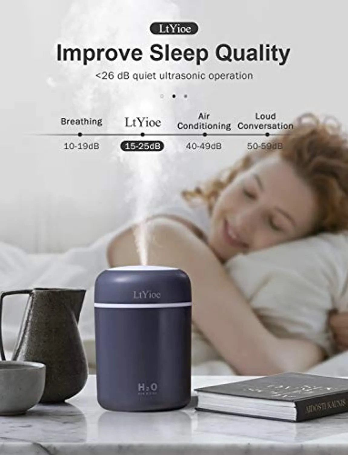 LtYioe - Mini umidificatore da scrivania per auto, ufficio, camera da letto, ecc. Spegnimento automatico, 2 modalità di nebbia, 