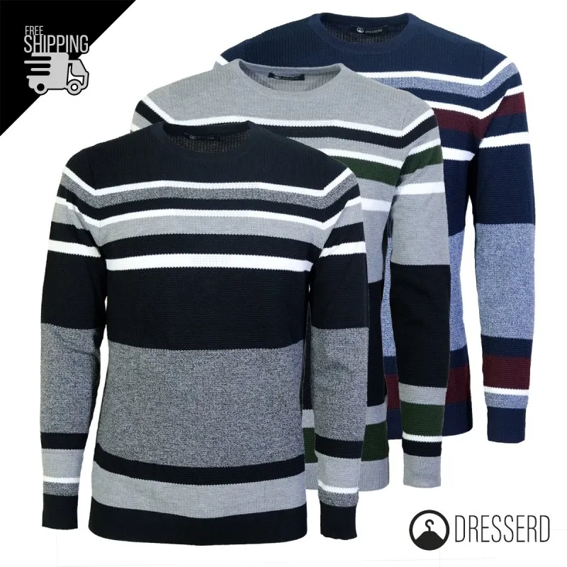 Maglia Uomo Manica lunga maglione rigato maglia Girocollo Invernale Dresserd