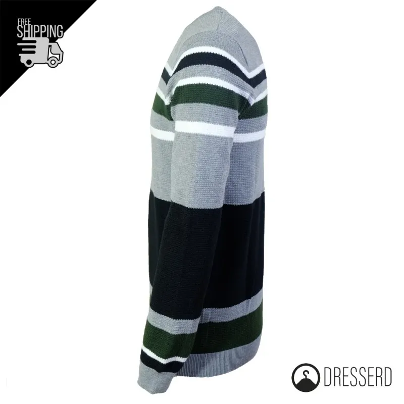 Maglia Uomo Manica lunga maglione rigato maglia Girocollo Invernale Dresserd