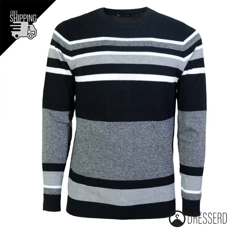 Maglia Uomo Manica lunga maglione rigato maglia Girocollo Invernale Dresserd