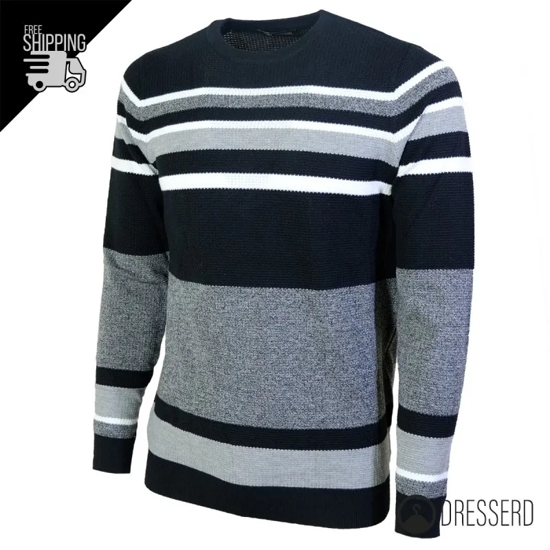 Maglia Uomo Manica lunga maglione rigato maglia Girocollo Invernale Dresserd