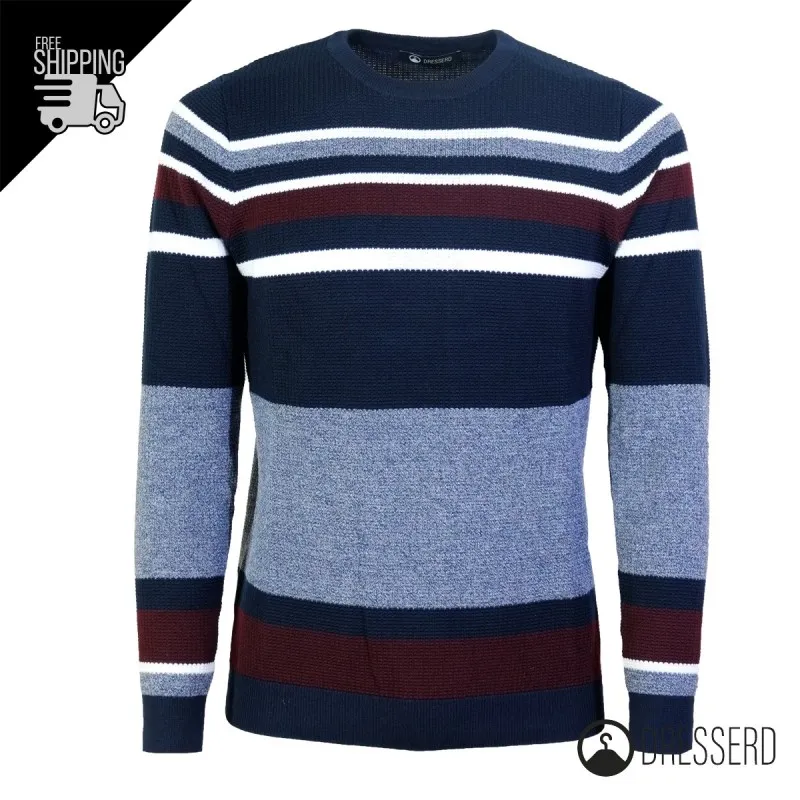 Maglia Uomo Manica lunga maglione rigato maglia Girocollo Invernale Dresserd