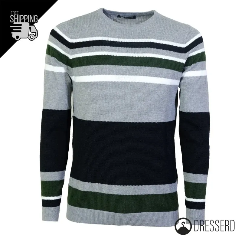Maglia Uomo Manica lunga maglione rigato maglia Girocollo Invernale Dresserd