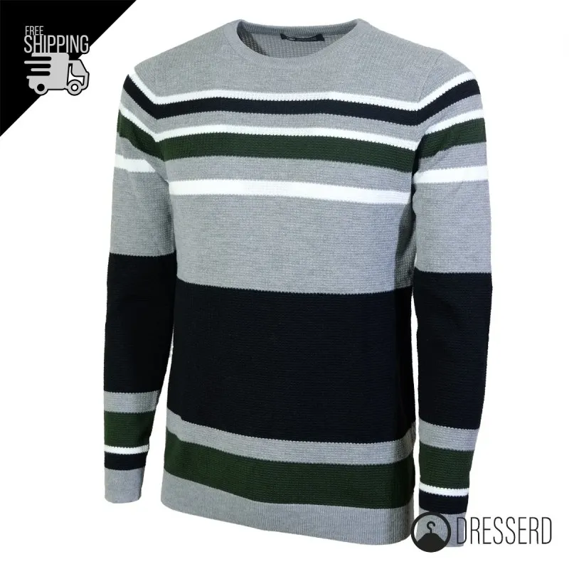 Maglia Uomo Manica lunga maglione rigato maglia Girocollo Invernale Dresserd