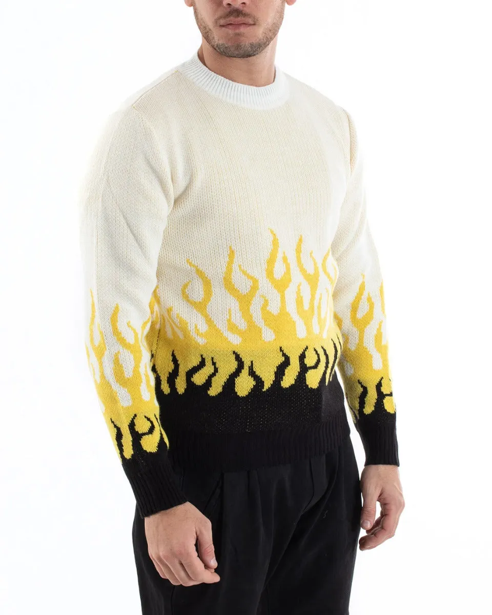 Maglioncino Uomo Maglione Girocollo Bicolore Fiamme Morbido Casual GIOSAL-M2603A