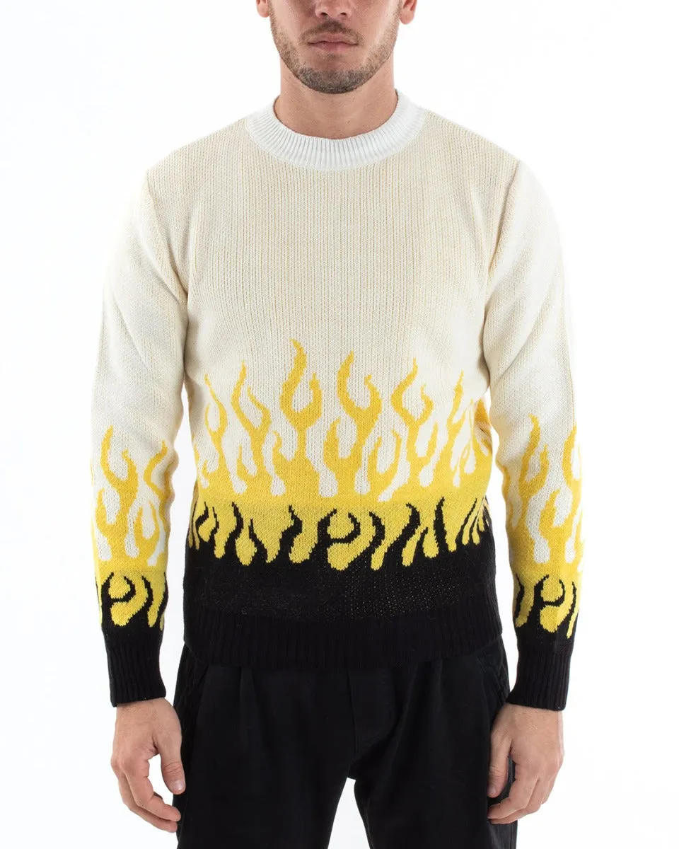 Maglioncino Uomo Maglione Girocollo Bicolore Fiamme Morbido Casual GIOSAL-M2603A
