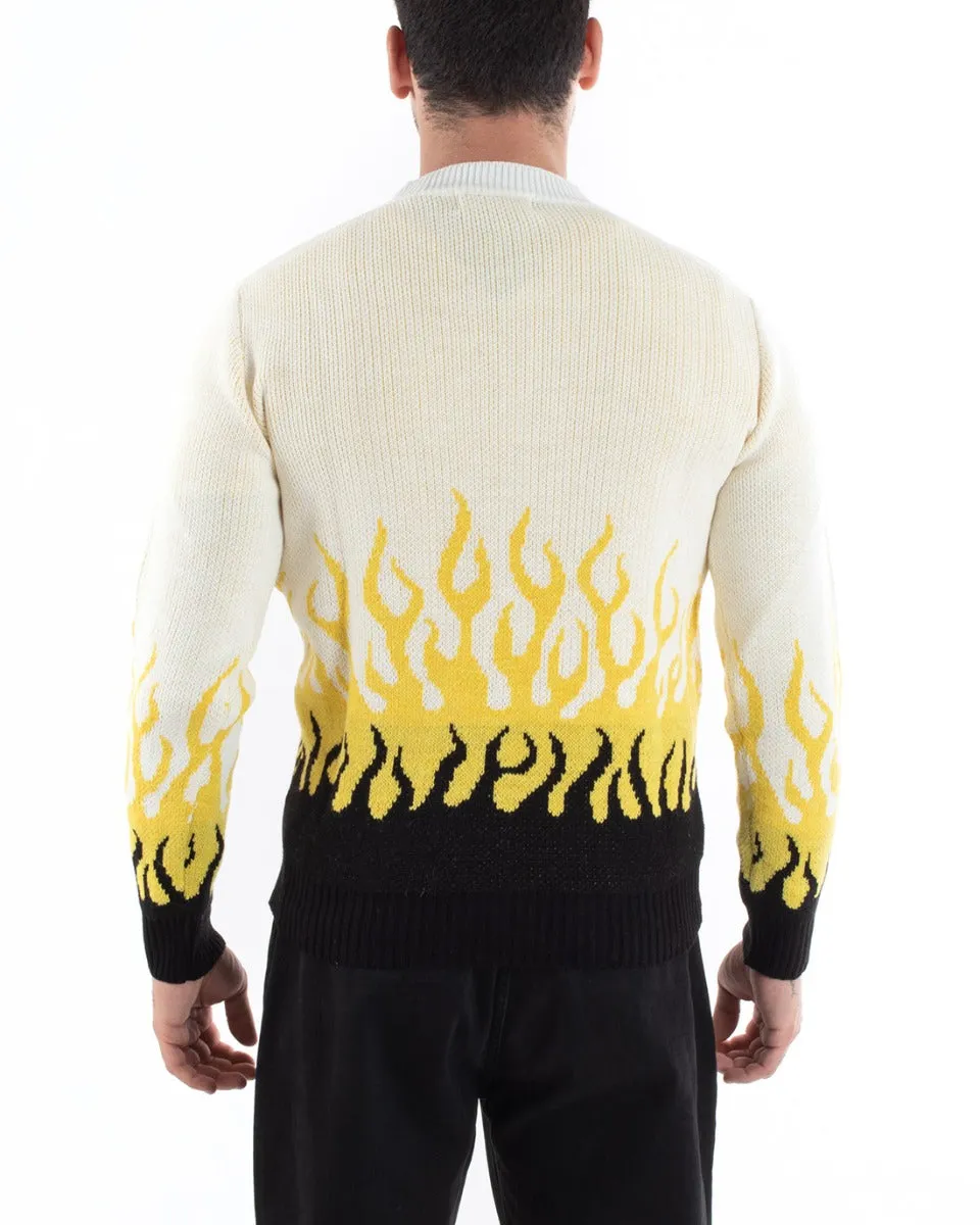 Maglioncino Uomo Maglione Girocollo Bicolore Fiamme Morbido Casual GIOSAL-M2603A