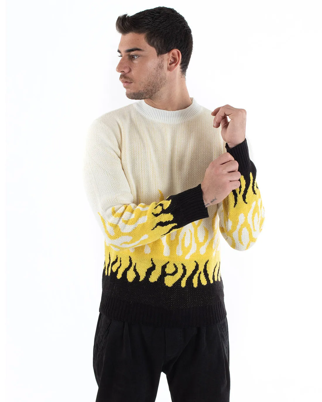 Maglioncino Uomo Maglione Girocollo Bicolore Fiamme Morbido Casual GIOSAL-M2603A