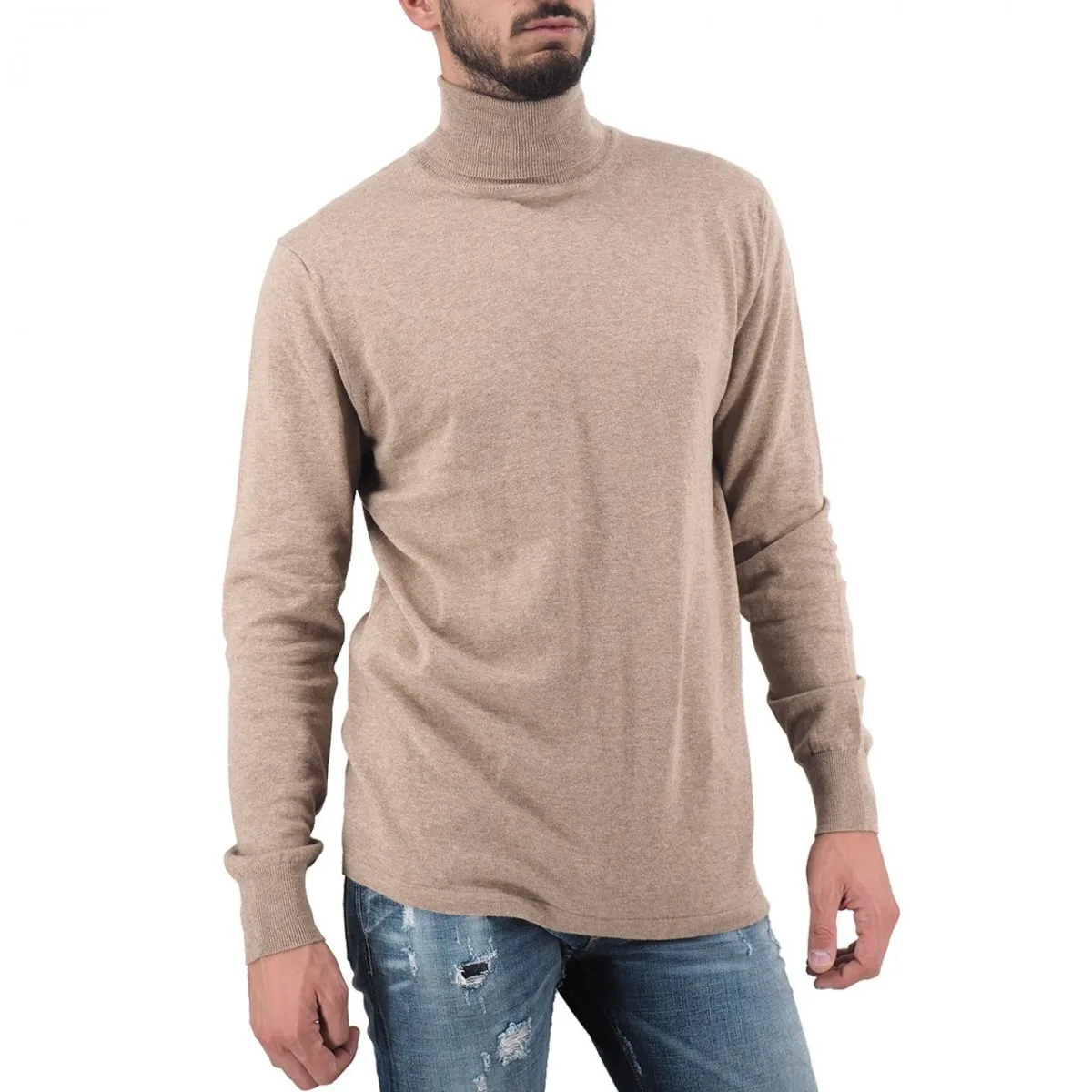 Maglione A Collo Alto In Cotone E Lana, Beige