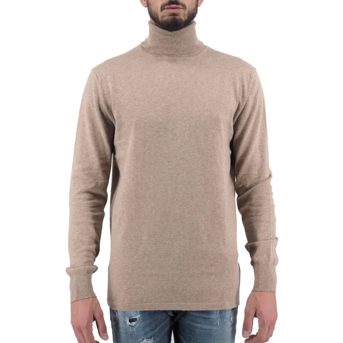 Maglione A Collo Alto In Cotone E Lana, Beige