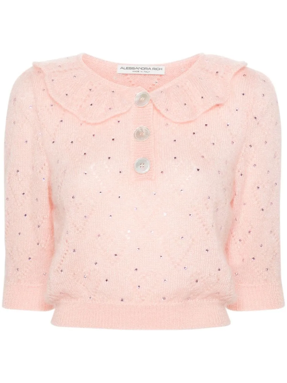 Maglione a maniche corte con cristalli in rosa - donna