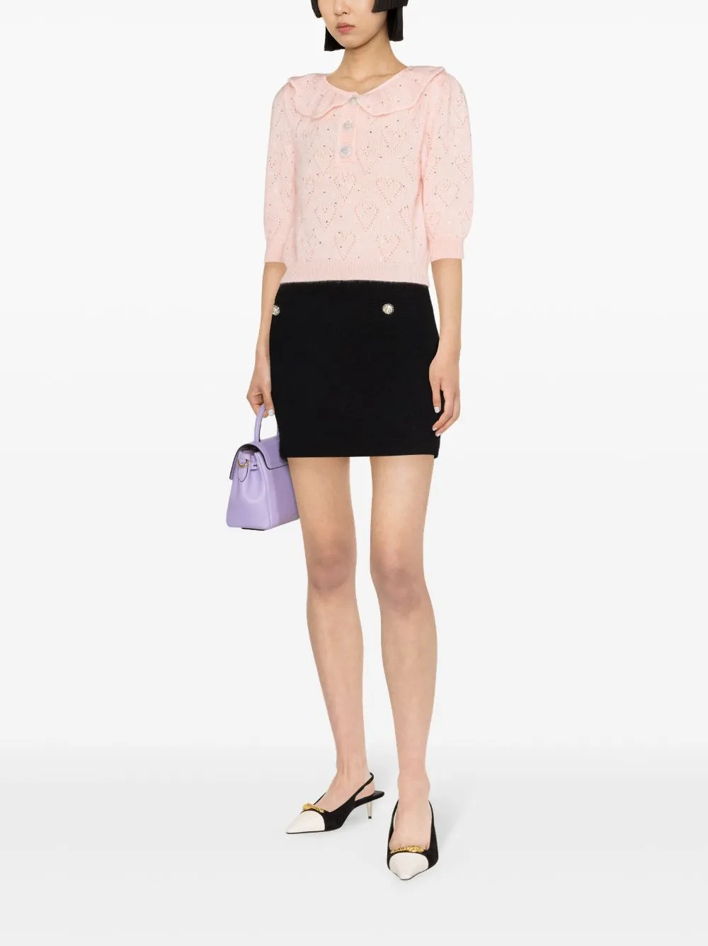Maglione a maniche corte con cristalli in rosa - donna