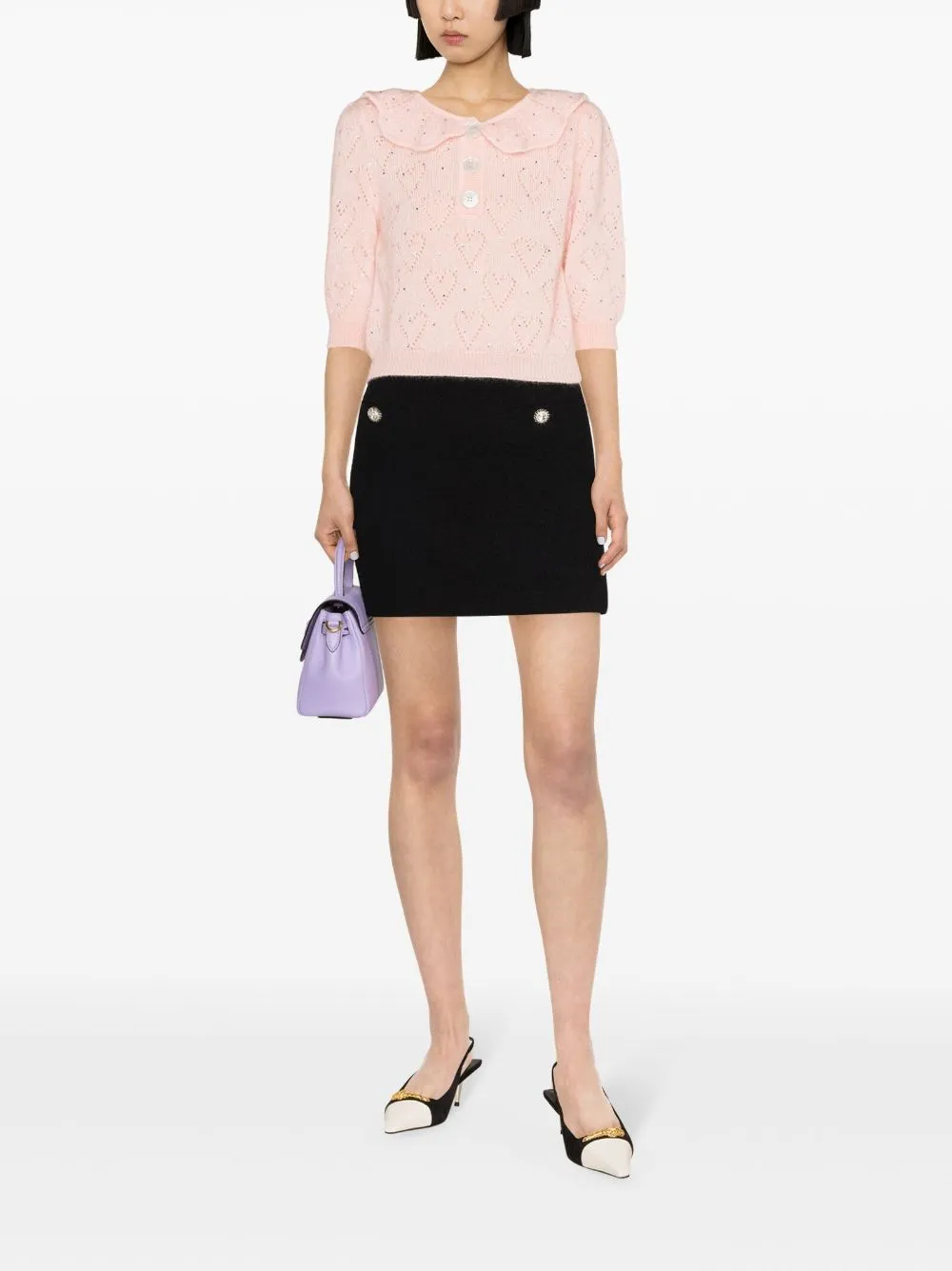 Maglione a maniche corte con cristalli in rosa - donna
