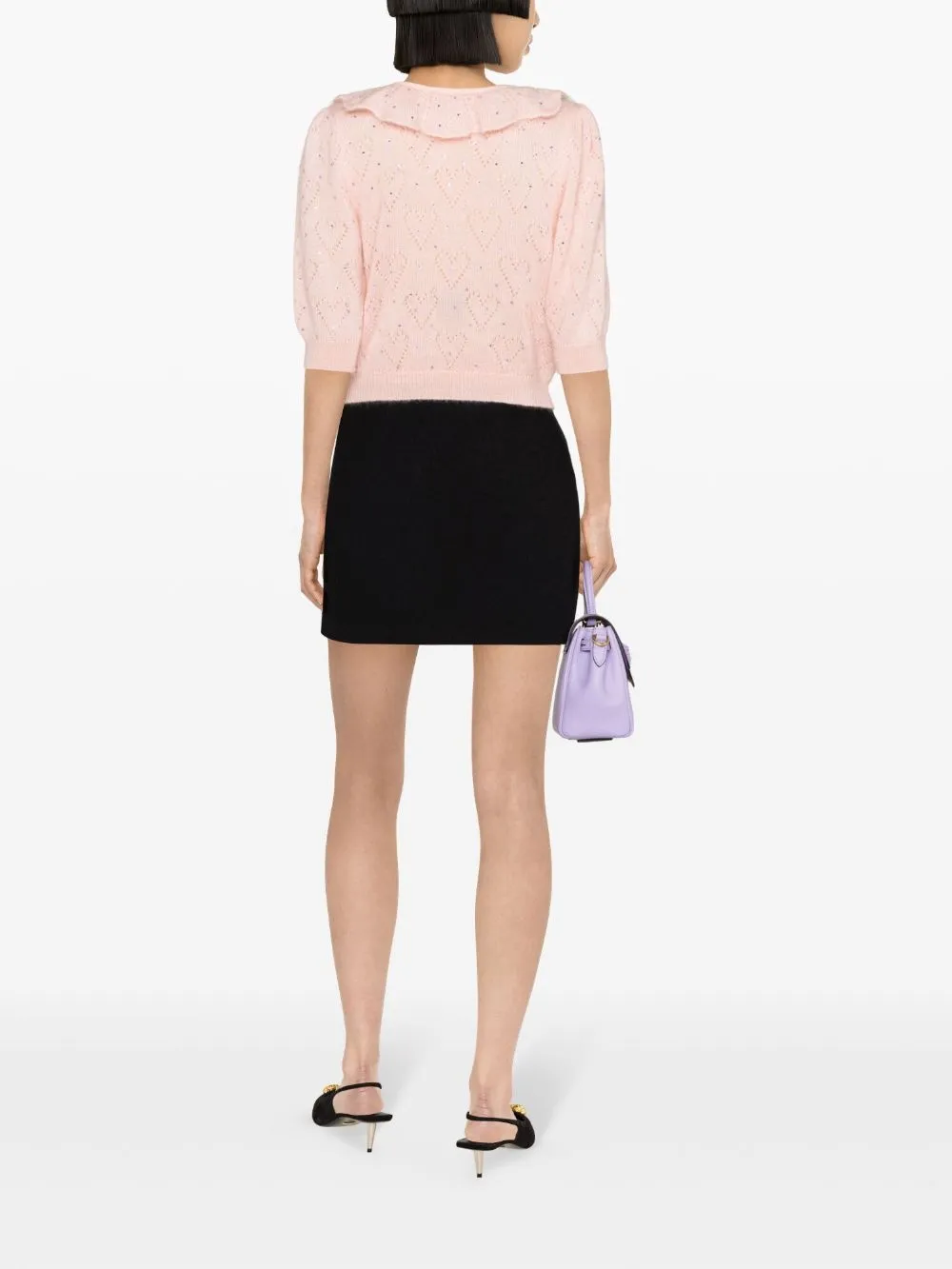 Maglione a maniche corte con cristalli in rosa - donna