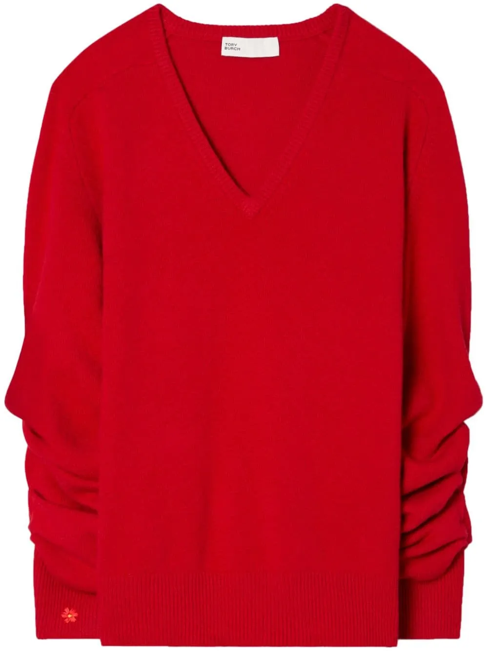 Maglione con scollo a V in rosso rubino - donna