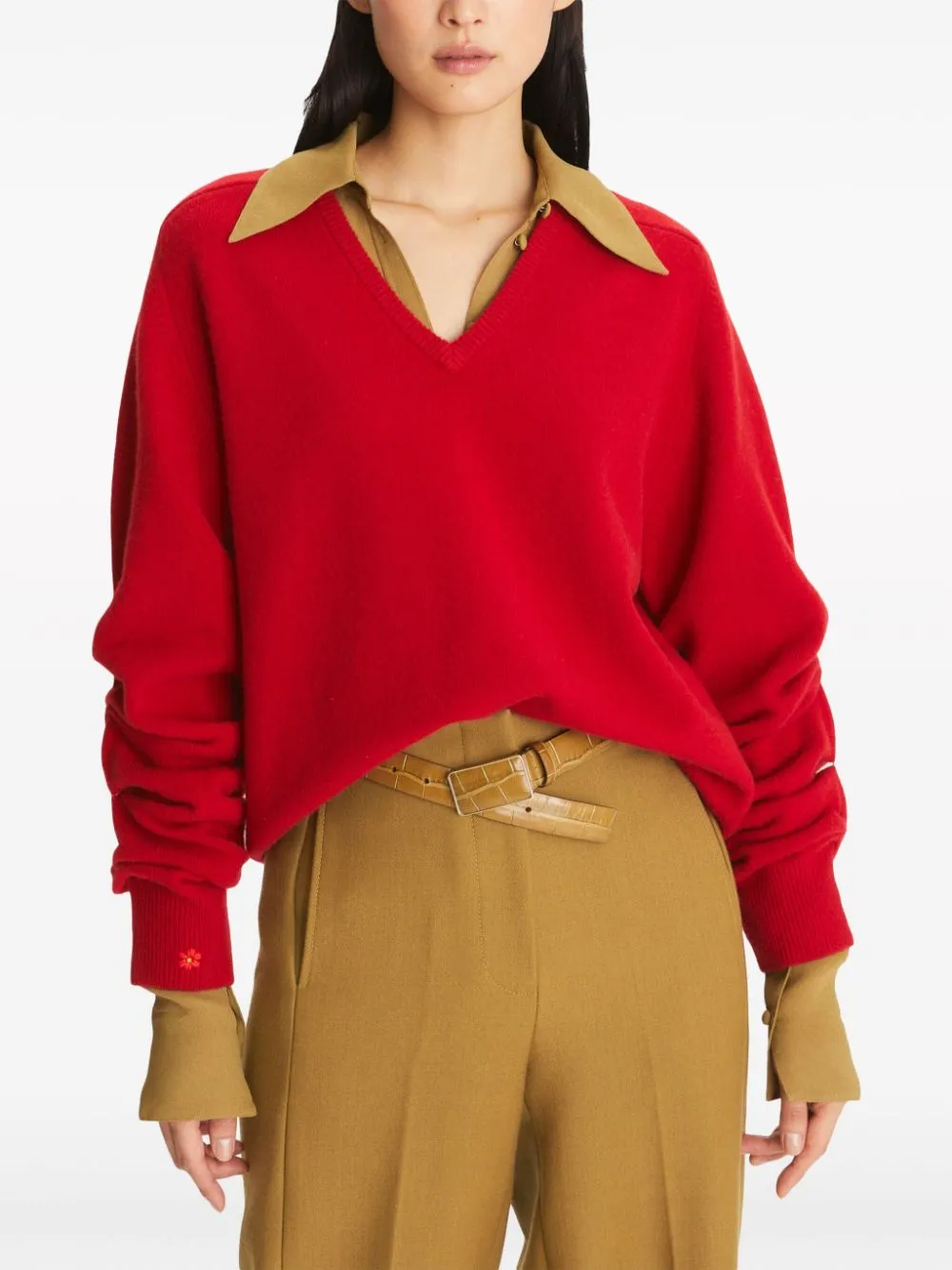 Maglione con scollo a V in rosso rubino - donna