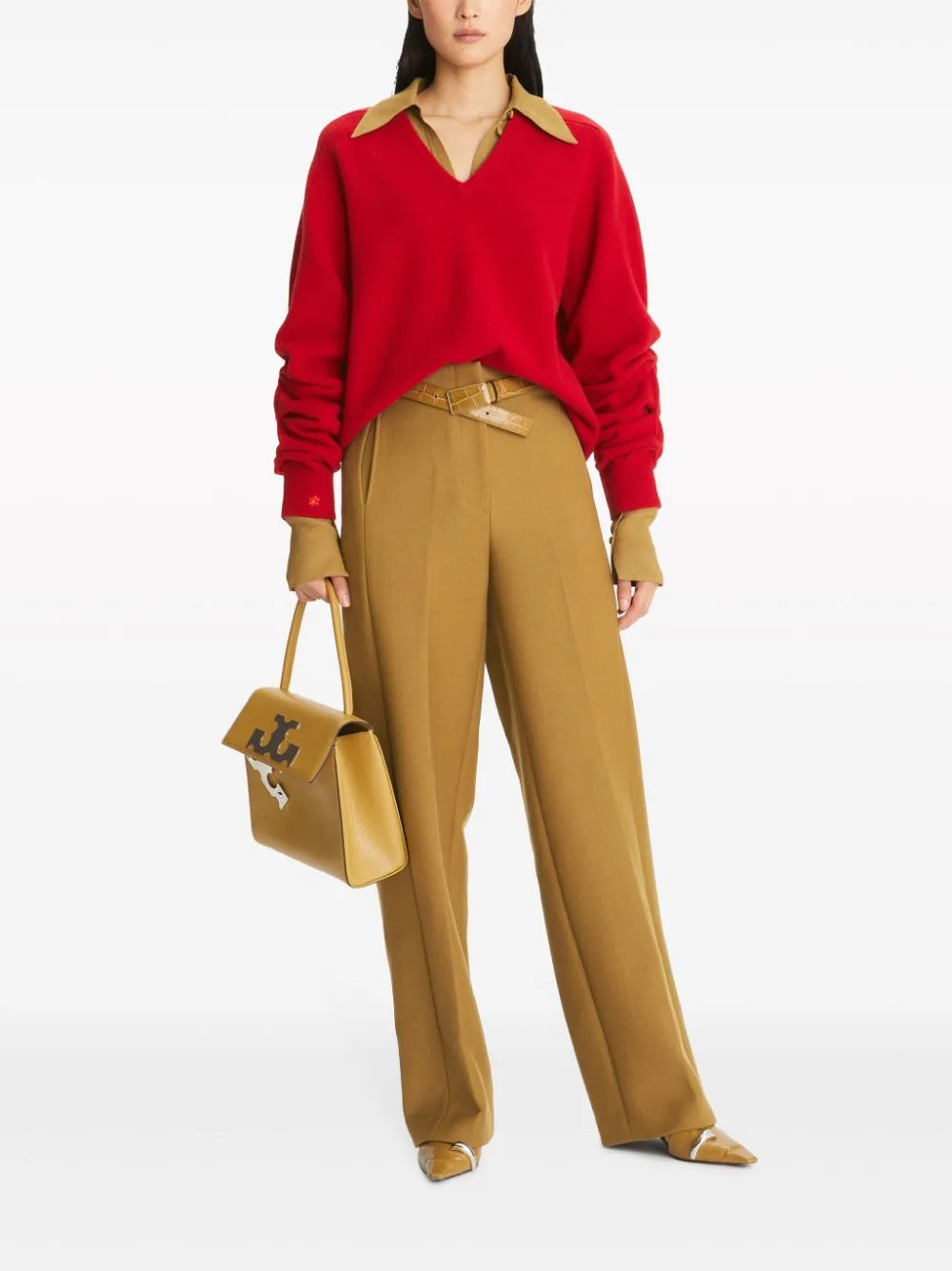 Maglione con scollo a V in rosso rubino - donna
