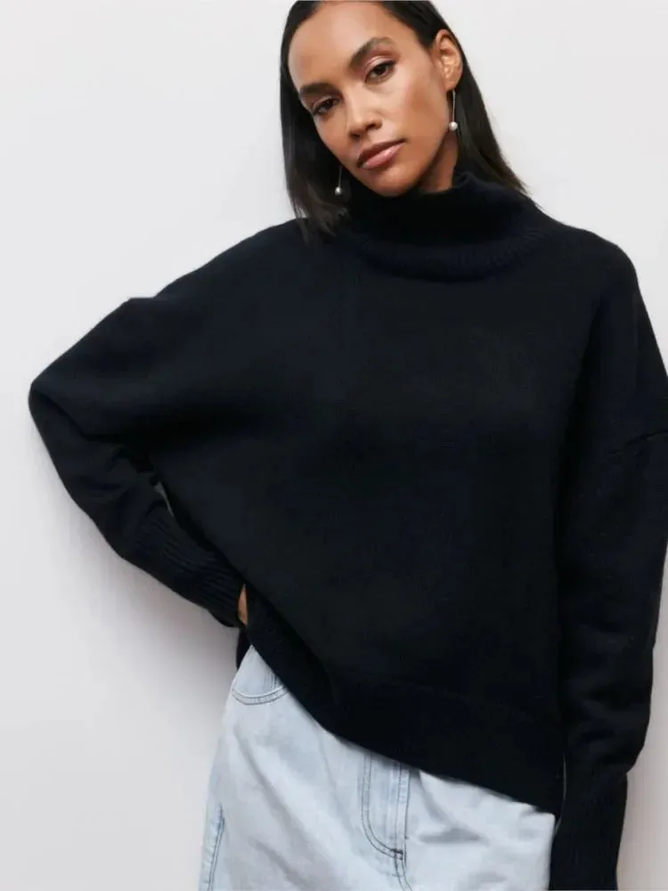 Maglione Donna Casual Giornaliero Collo Alto Manica Lunga Tinta Unita Caldo Autunno Inverno