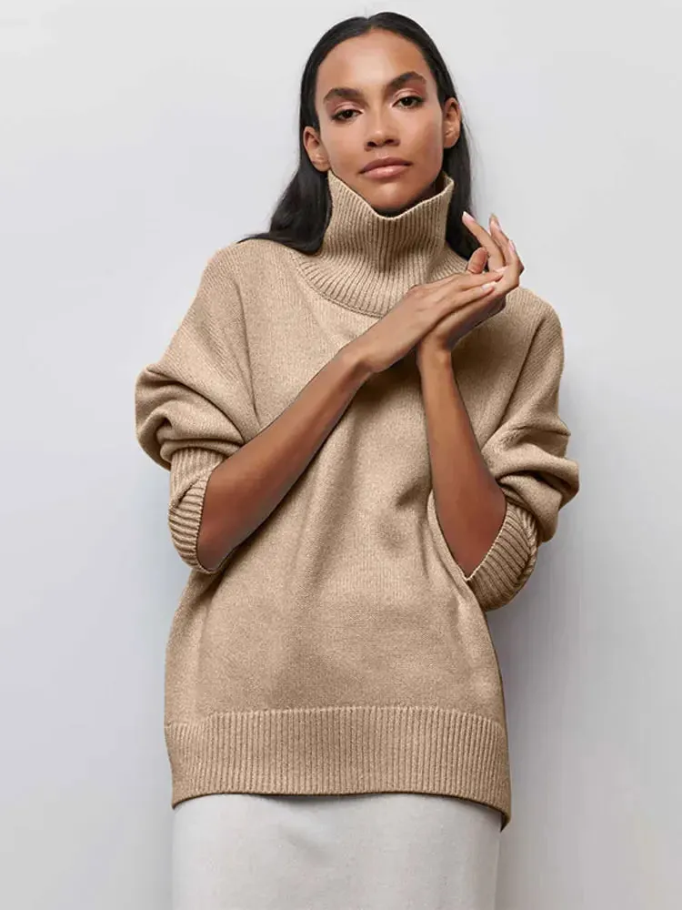 Maglione Donna Casual Giornaliero Collo Alto Manica Lunga Tinta Unita Caldo Autunno Inverno
