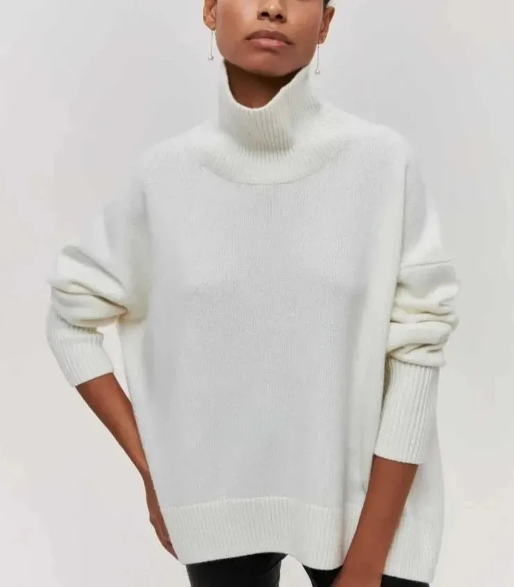 Maglione Donna Casual Giornaliero Collo Alto Manica Lunga Tinta Unita Caldo Autunno Inverno