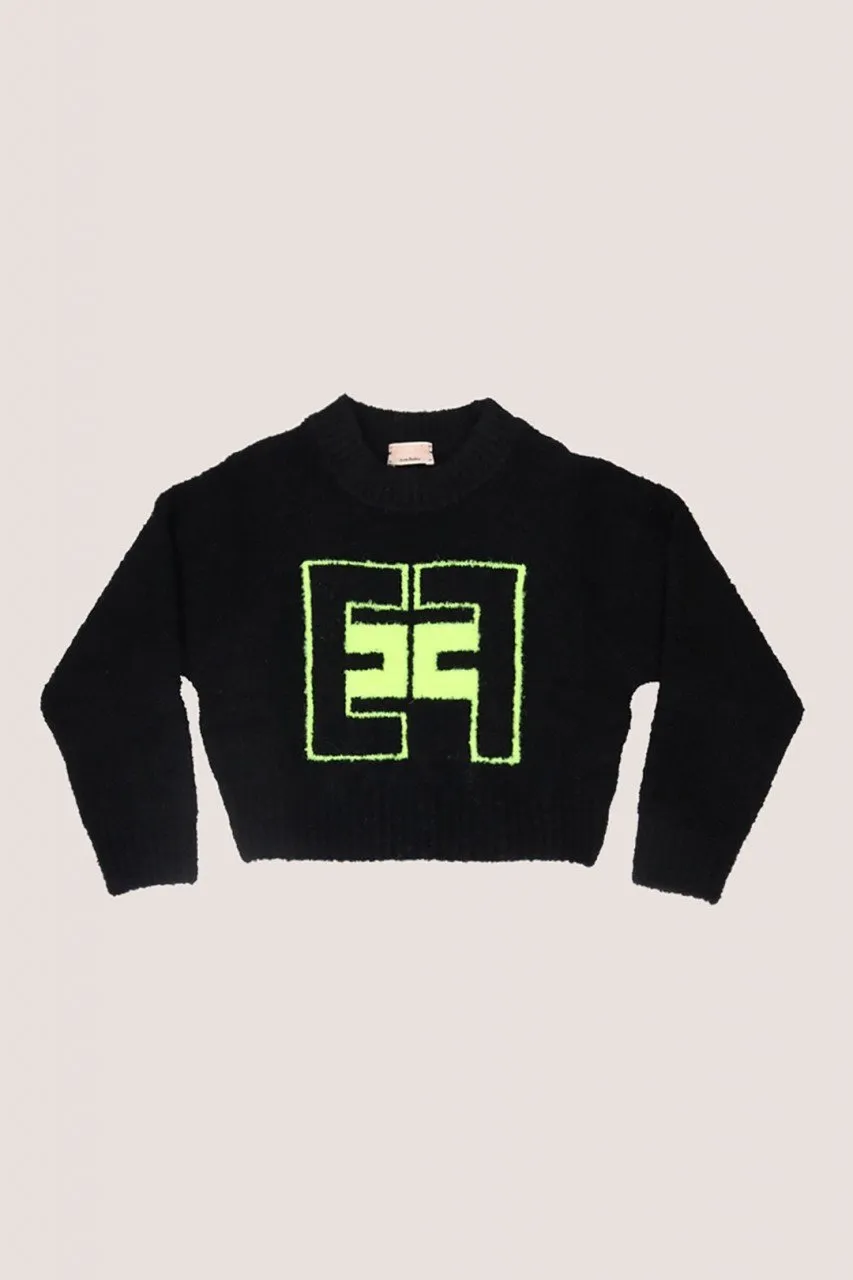 Maglione girocollo con logo EF a contrasto Nero/Lime