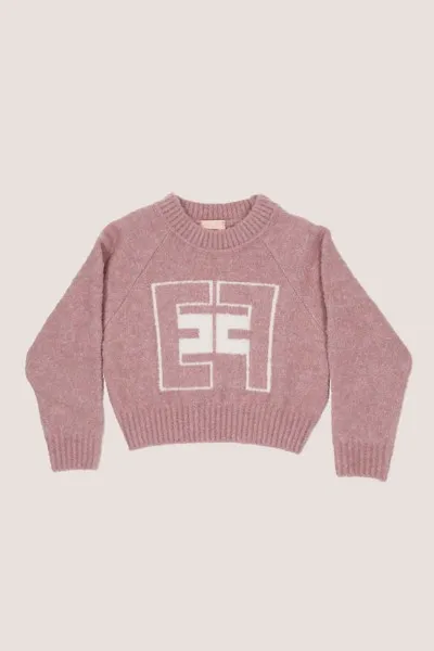 Maglione girocollo con logo EF a contrasto SOFT BERRY/BURRO