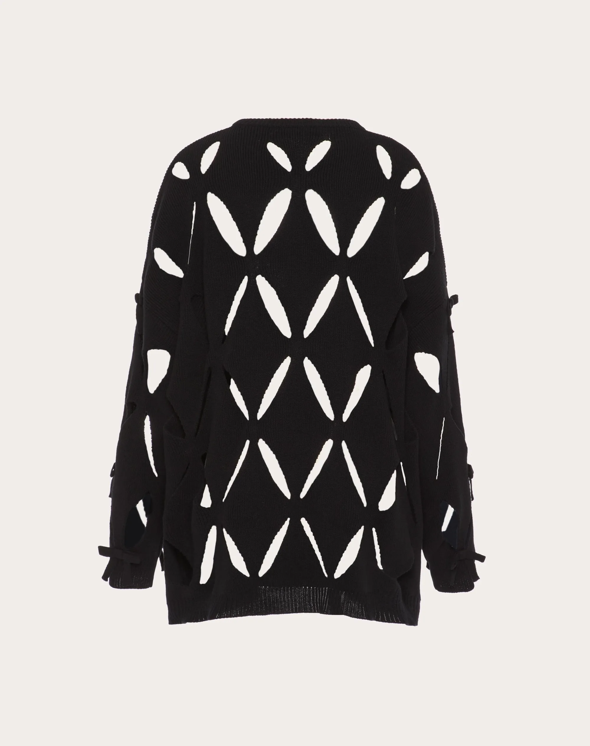 MAGLIONE IN LANA CON RICAMO ROMBI CUT-OUT E FIOCCHI