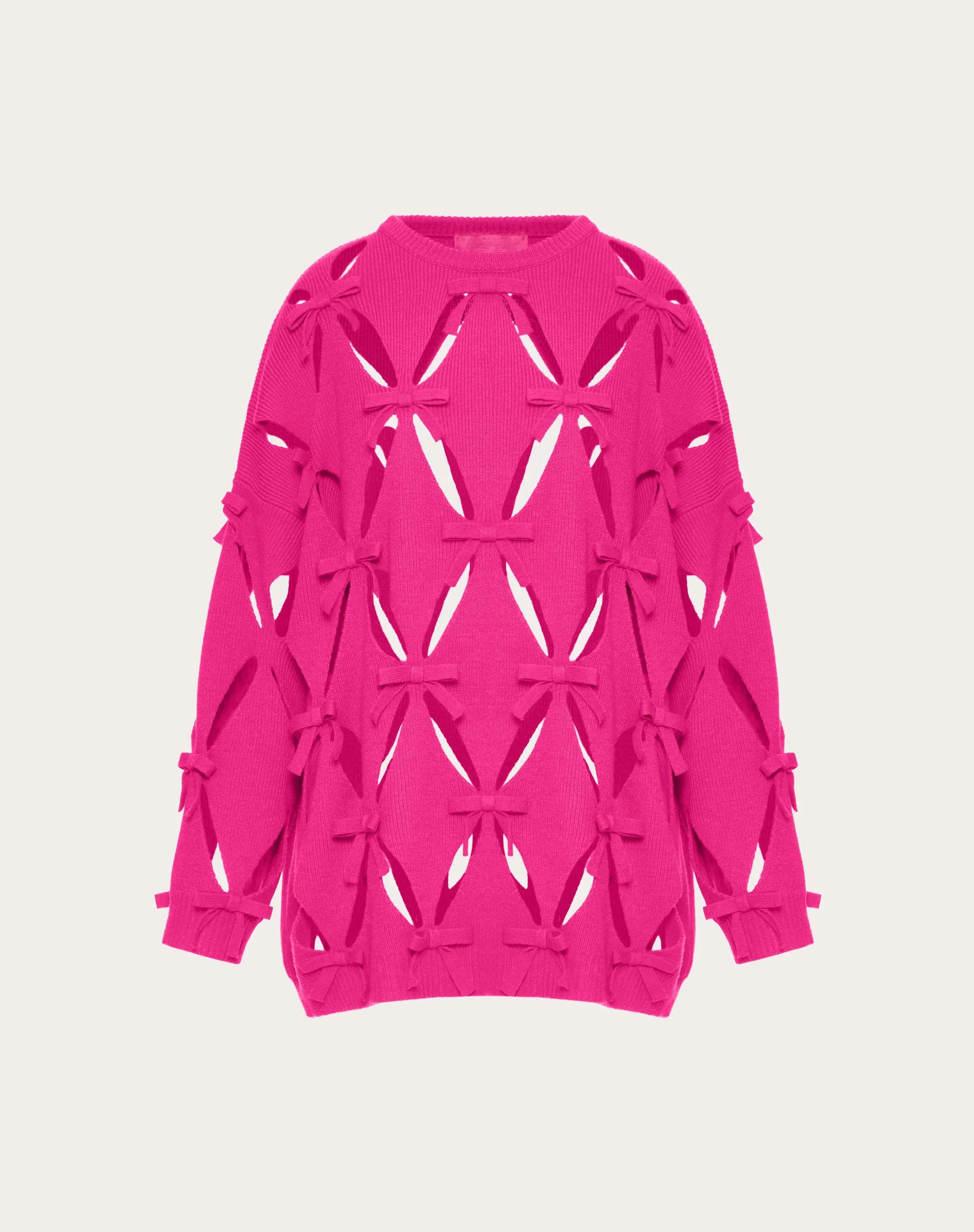 MAGLIONE IN LANA CON RICAMO ROMBI CUT-OUT E FIOCCHI