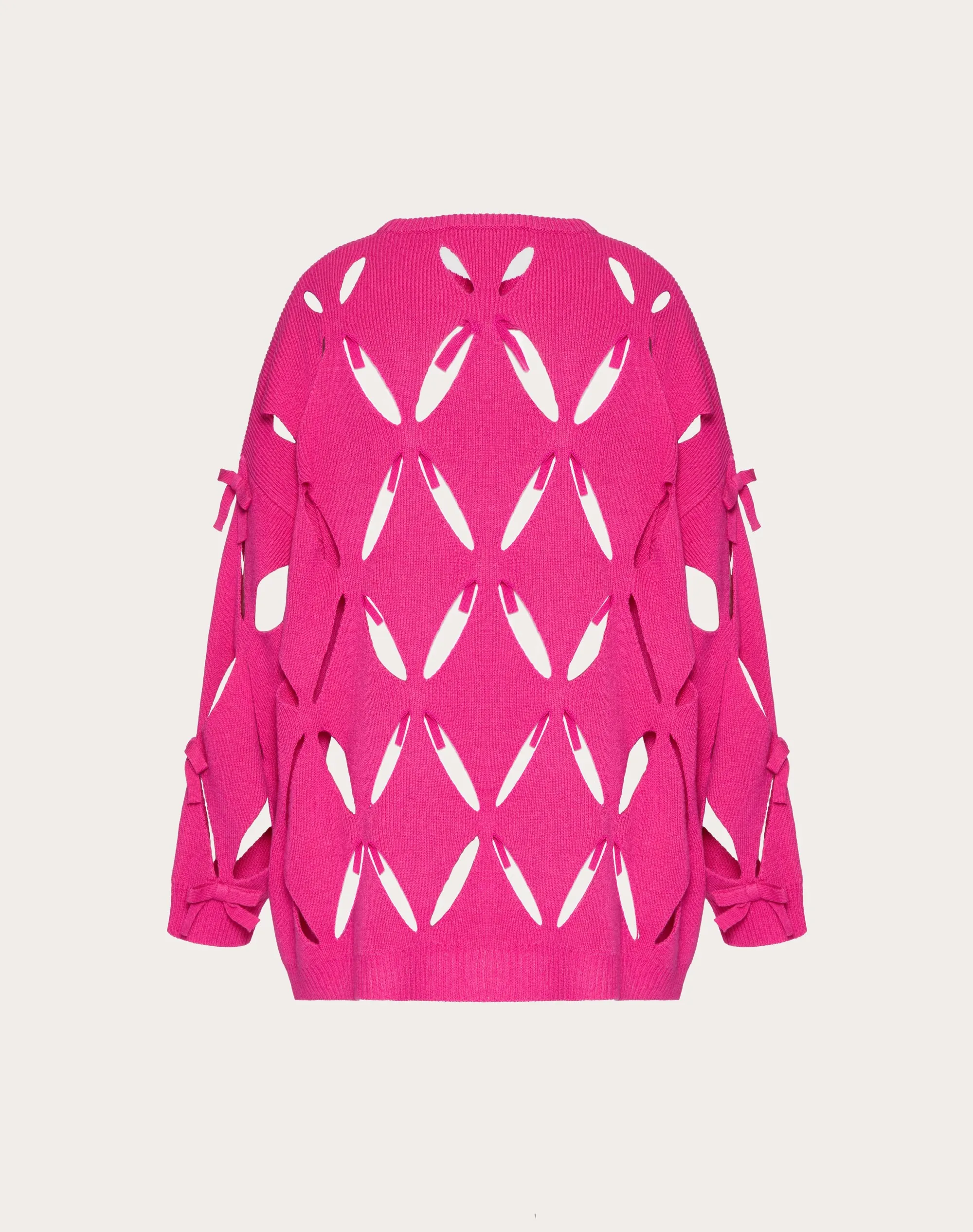 MAGLIONE IN LANA CON RICAMO ROMBI CUT-OUT E FIOCCHI