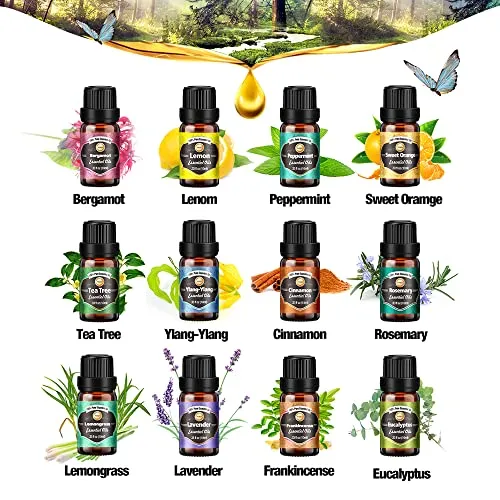 Oli Essenziali per Diffusori, Set di olio essenziale 12 x 10 ml, Essenze Naturali olio essenziale,Tea Tree Lavanda Rosmarino Euc