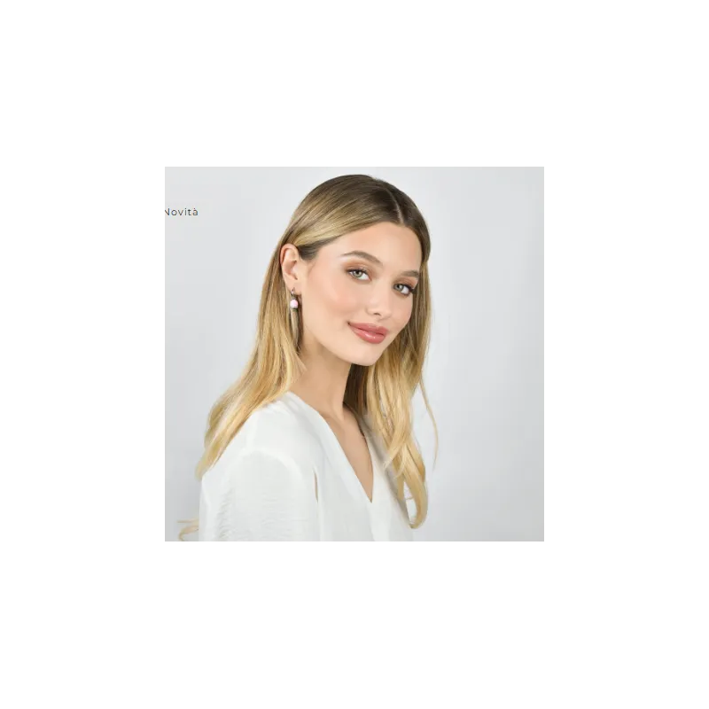 ORECCHINI DONNA IN ACCIAIO CON CAMPANELLE CON SMALTO ROSA E CRISTALLI BIANCHI