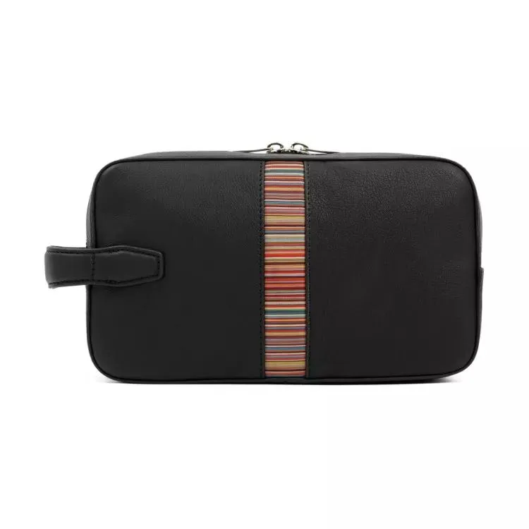 Paul Smith Black Leather Signature Stripe Washbag Black 