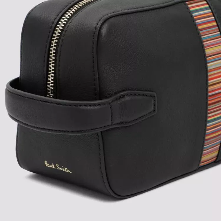 Paul Smith Black Leather Signature Stripe Washbag Black 