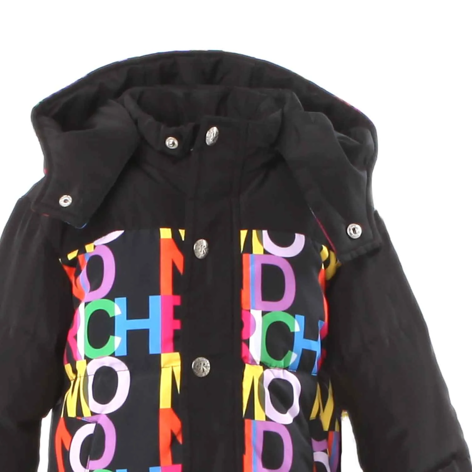 Piumino Nero Con Loghi Multicolor Bimbo E Bimba