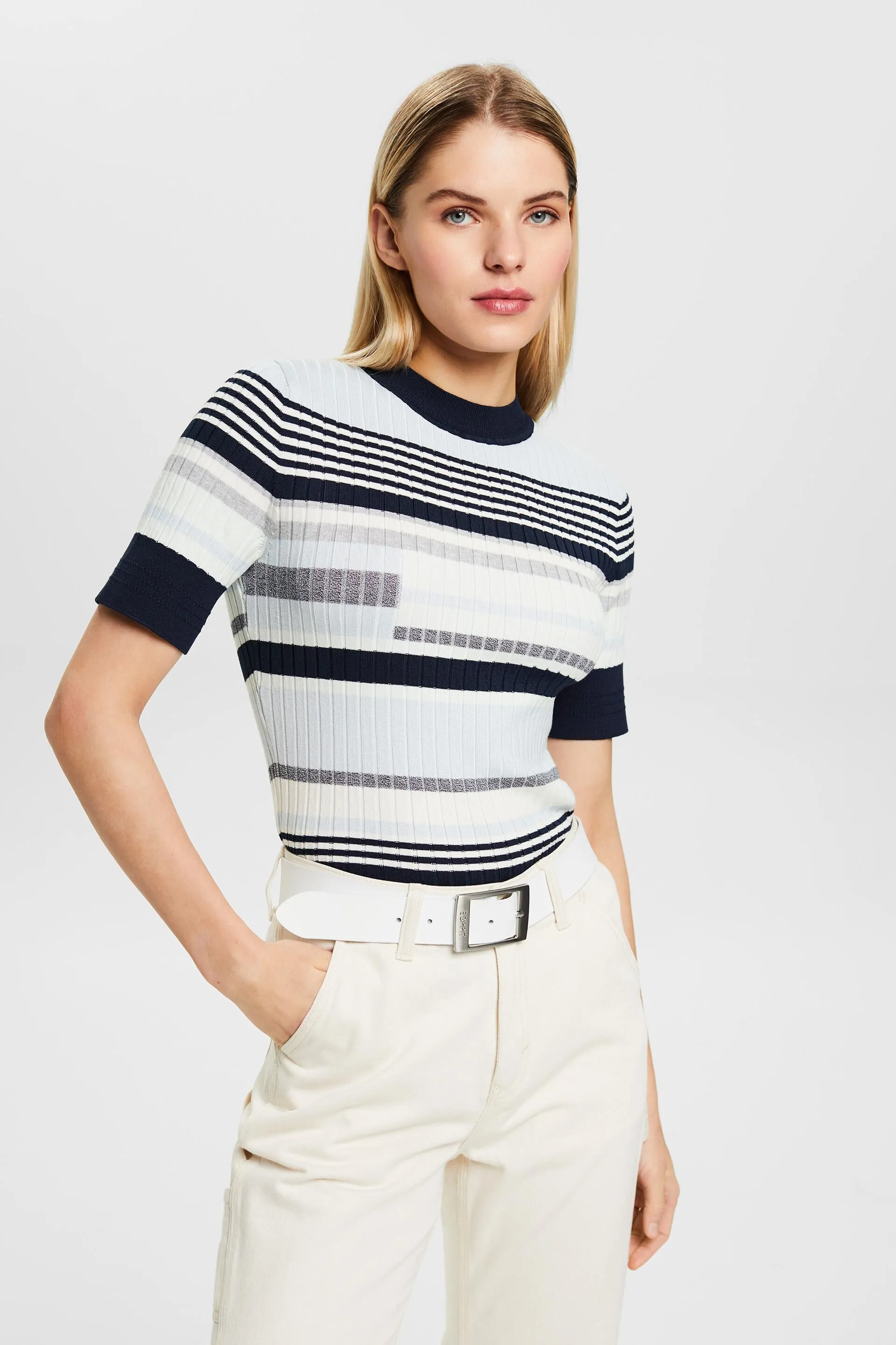 Pullover a manica corta con intarsi