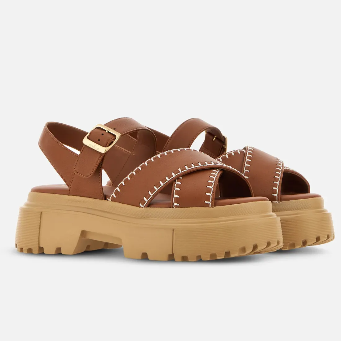 Sandali da donna Hogan H644 in pelle cuoio con impunture