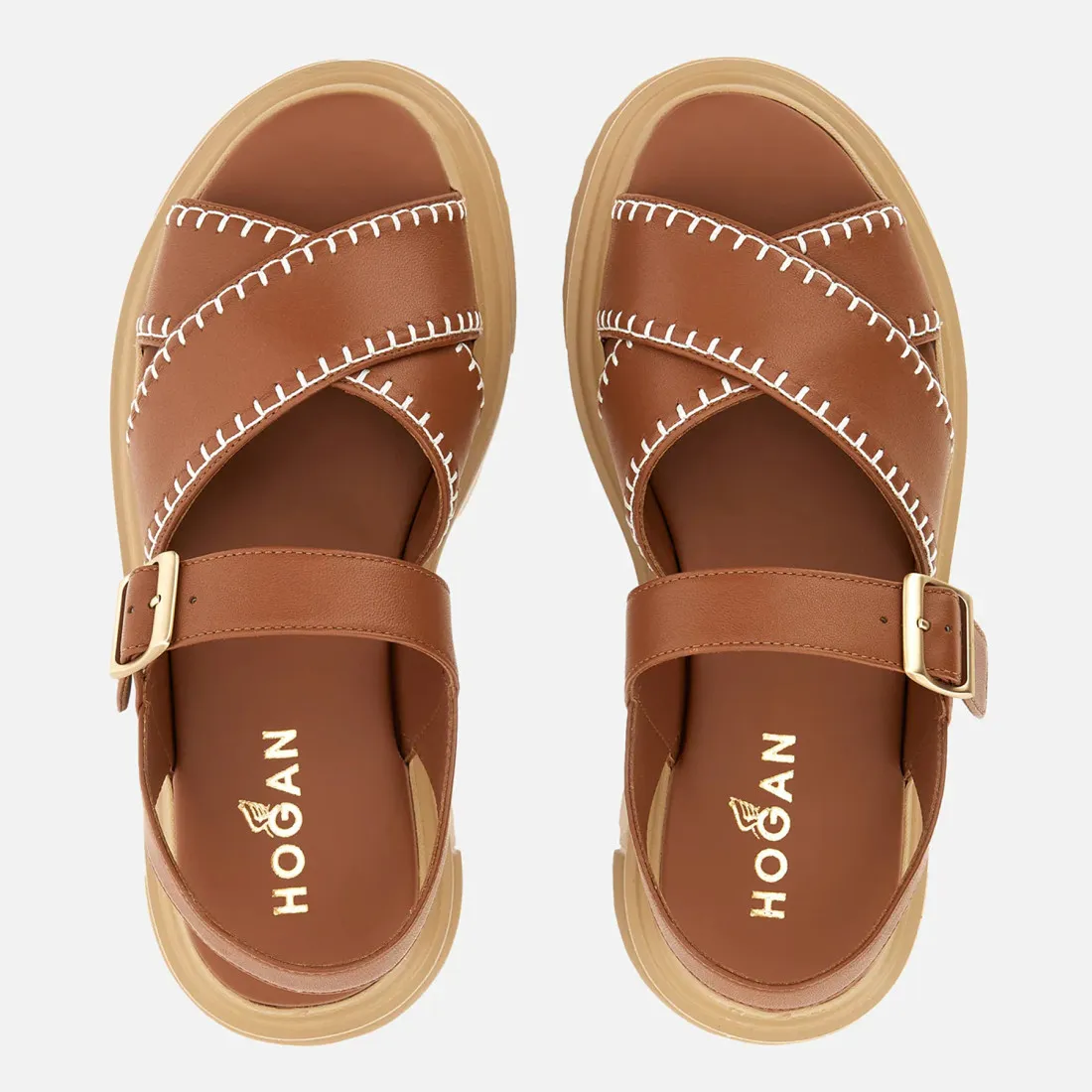 Sandali da donna Hogan H644 in pelle cuoio con impunture