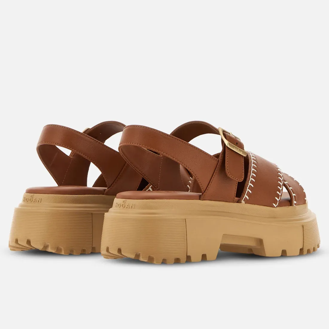 Sandali da donna Hogan H644 in pelle cuoio con impunture