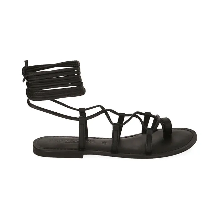 Sandali lace-up neri in pelle