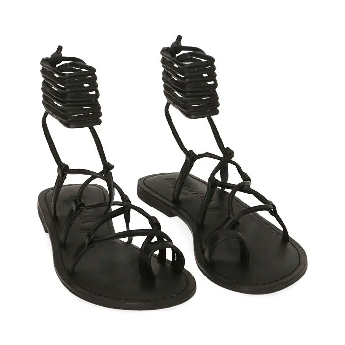 Sandali lace-up neri in pelle
